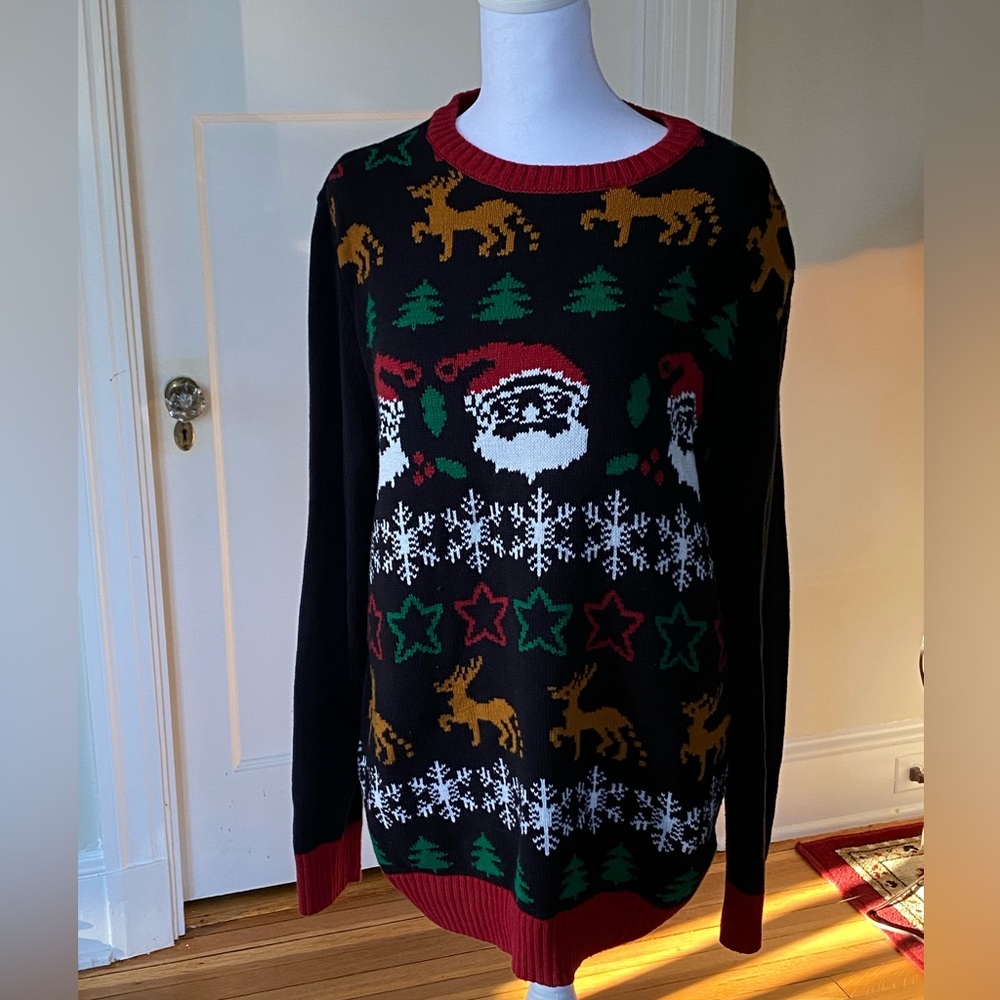 Ugly Christmas Sweater Santa and Reindeer Size Large